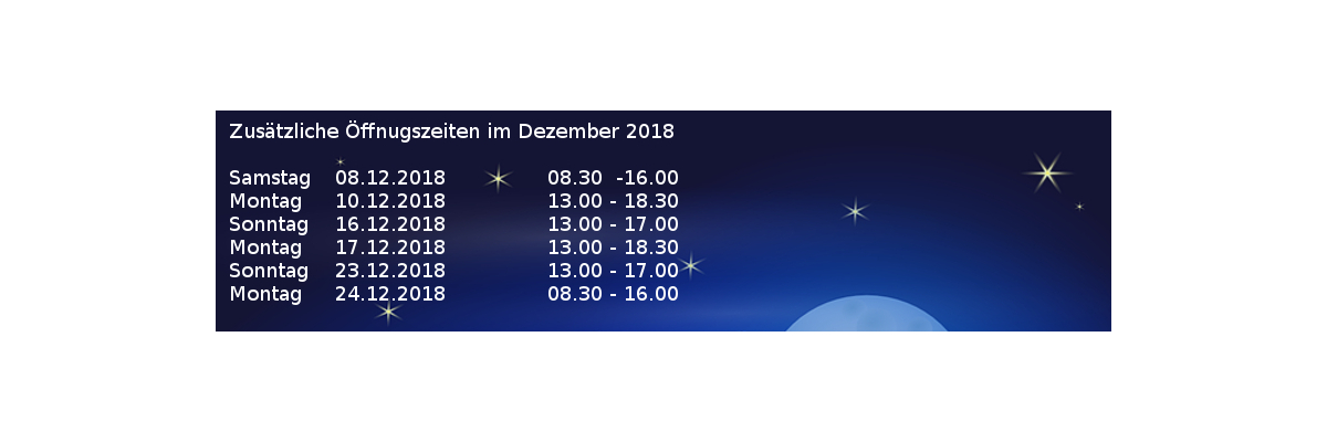 Zusätzliche Öffnungszeiten im Dezember - Zusätzliche Öffnungszeiten im Dezember